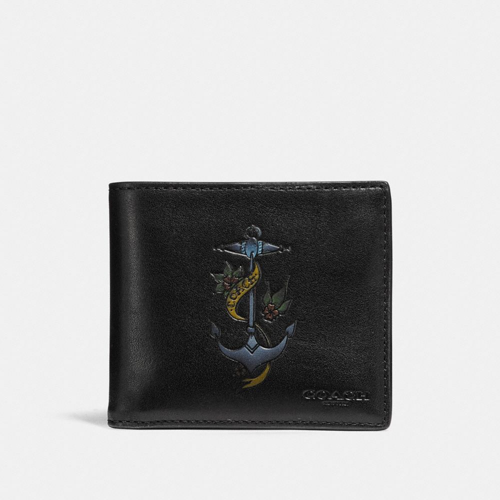 COACH F26058 Double Billfold Wallet With Tattoo BLACK