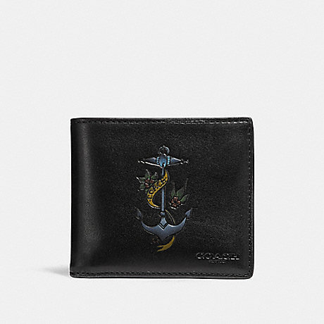 COACH DOUBLE BILLFOLD WALLET WITH TATTOO - BLACK - F26058