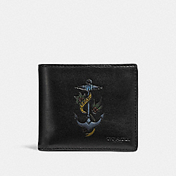 COACH F26058 Double Billfold Wallet With Tattoo BLACK