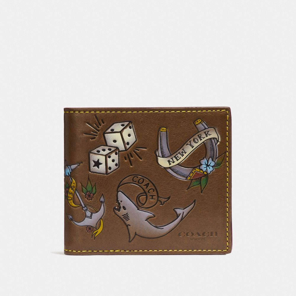 DOUBLE BILLFOLD WALLET WITH TATTOO - SADDLE - COACH F26058
