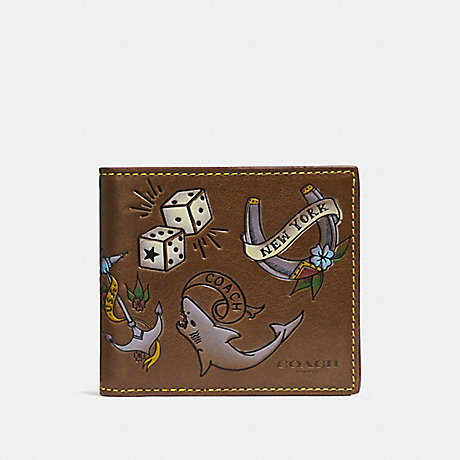 COACH DOUBLE BILLFOLD WALLET WITH TATTOO - SADDLE - F26058