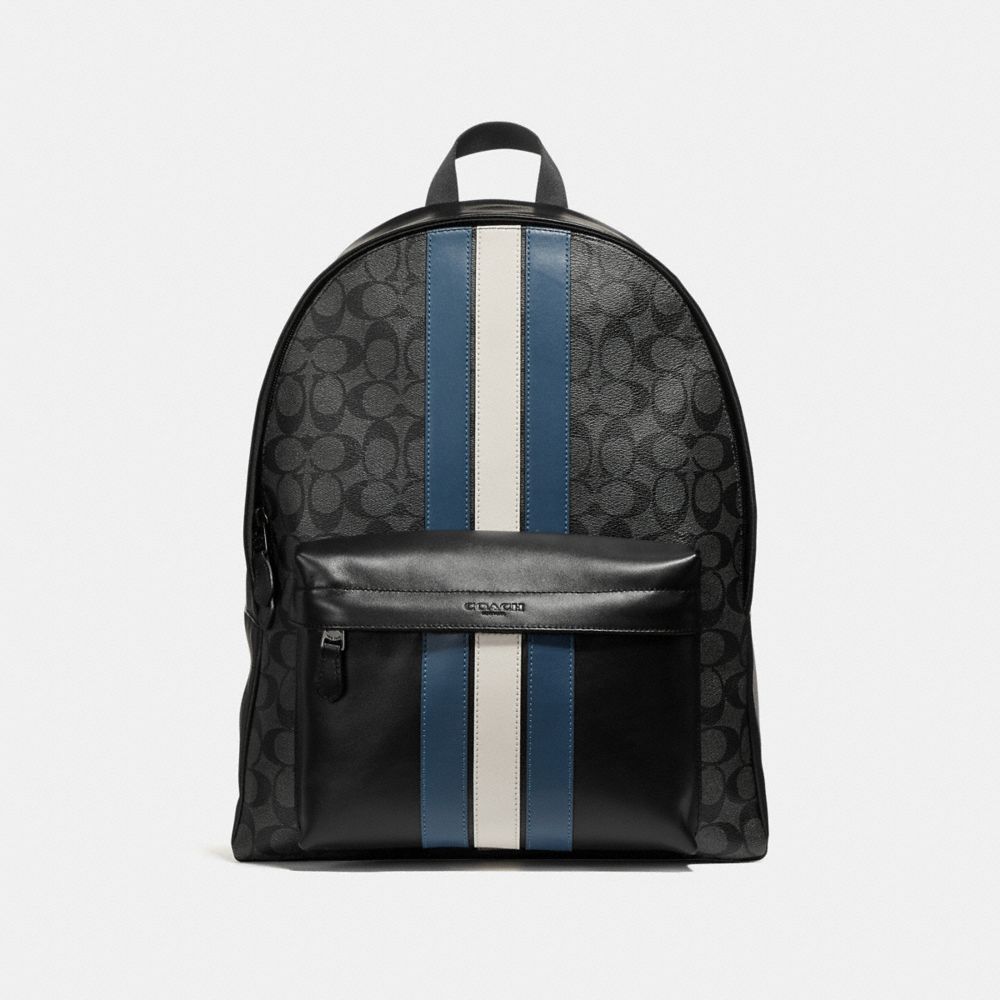 CHARLES BACKPACK IN SIGNATURE CANVAS WITH VARSITY STRIPE - MIDNIGHT NVY/DENIM/CHALK/BLACK ANTIQUE NICKEL - COACH F26066