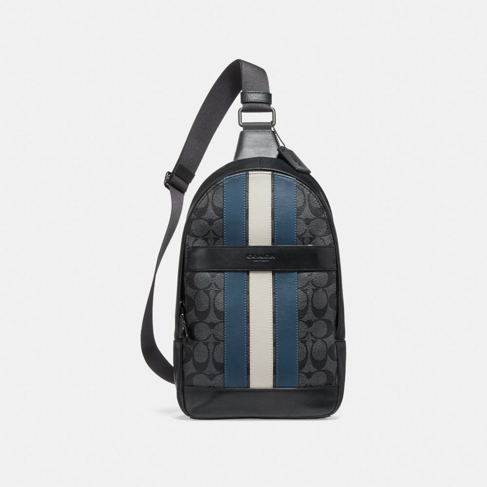 COACH f26067 CHARLES PACK IN SIGNATURE CANVAS WITH VARSITY STRIPE MIDNIGHT NVY/DENIM/CHALK/BLACK ANTIQUE NICKEL