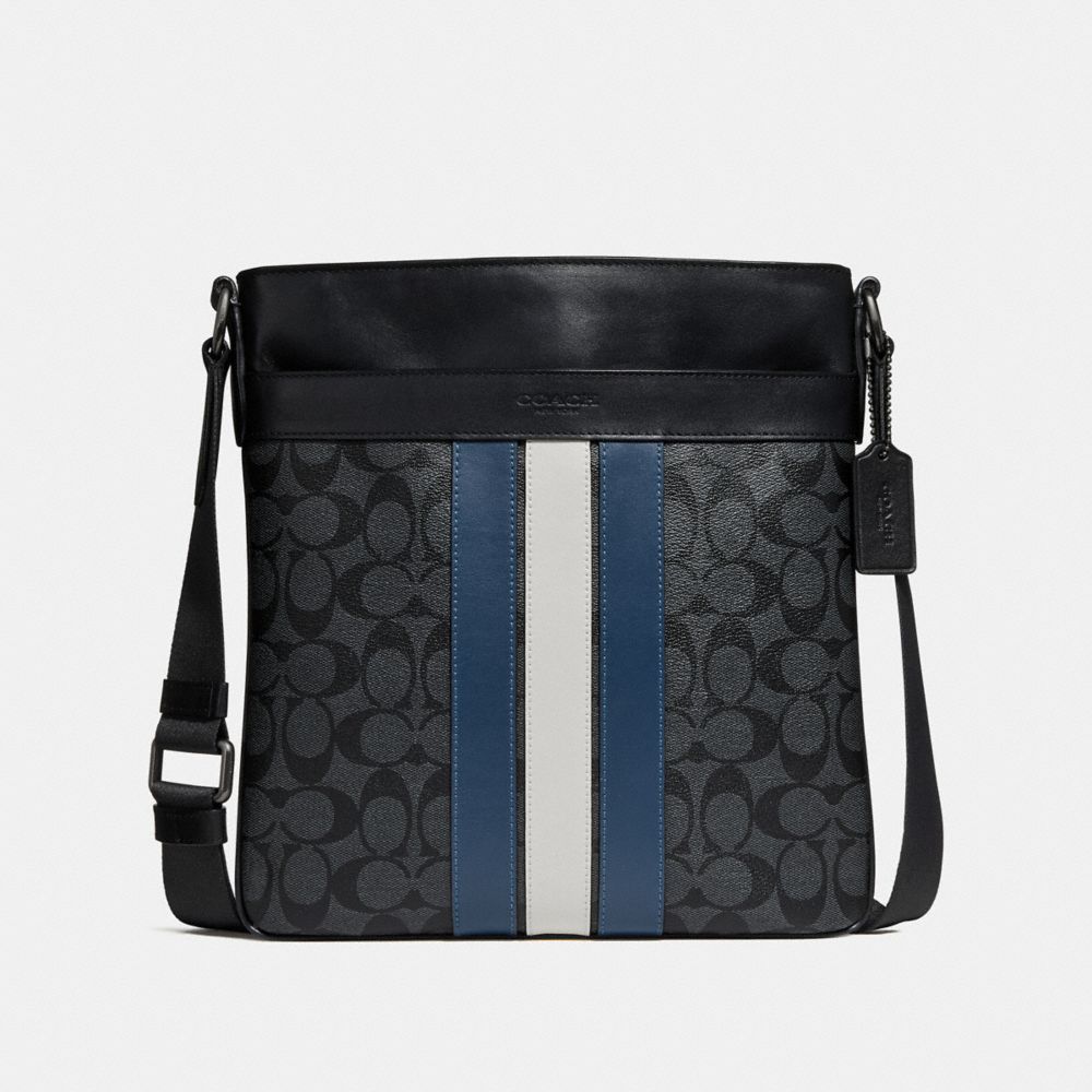 CHARLES CROSSBODY IN SIGNATURE CANVAS WITH VARSITY STRIPE - MIDNIGHT NVY/DENIM/CHALK/BLACK ANTIQUE NICKEL - COACH F26068