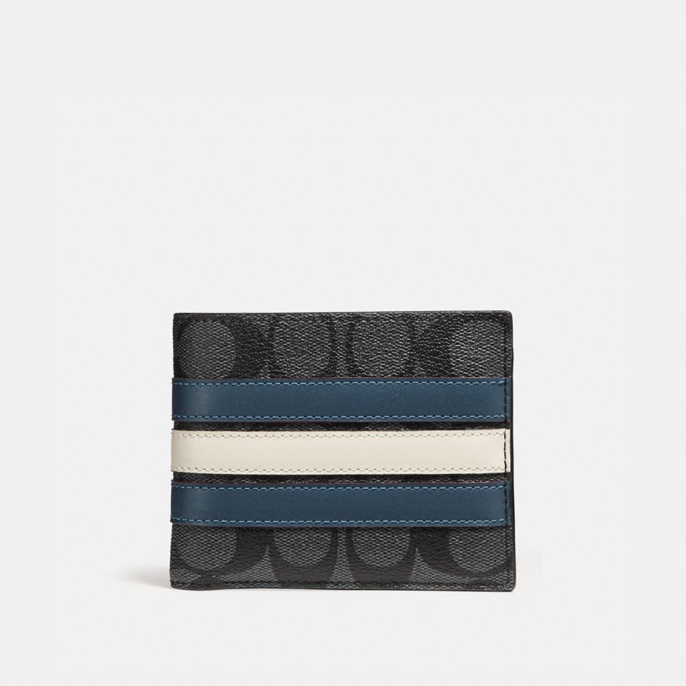 3-IN-1 WALLET IN SIGNATURE CANVAS WITH VARSITY STRIPE - f26072 - MIDNIGHT NVY/DENIM/CHALK