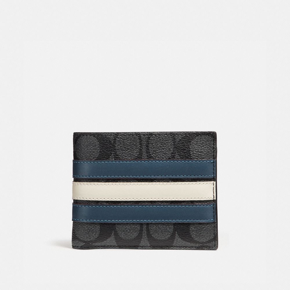 COACH 3-IN-1 WALLET IN SIGNATURE CANVAS WITH VARSITY STRIPE - MIDNIGHT NVY/DENIM/CHALK - F26072