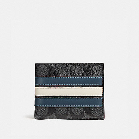 COACH 3-IN-1 WALLET IN SIGNATURE CANVAS WITH VARSITY STRIPE - MIDNIGHT NVY/DENIM/CHALK - F26072