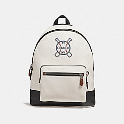 WEST BACKPACK WITH BASEBALL AND BATS MOTIF - COACH f26075 - CHALK/BLACK/BLACK ANTIQUE NICKEL