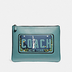 COACH F26090 Large Pouch With License Plate SLATE