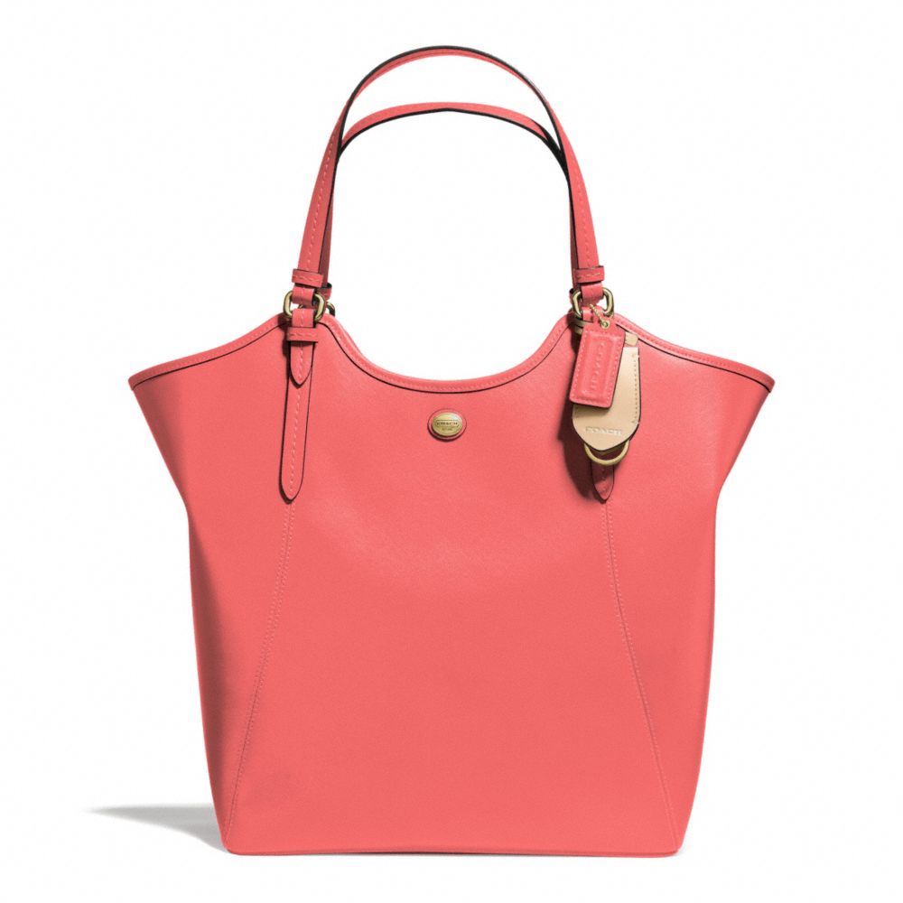 PEYTON LEATHER TOTE - f26103 - BRASS/CORAL