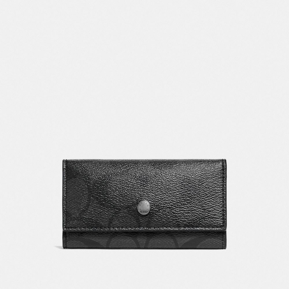 COACH F26104 FOUR RING KEY CASE IN SIGNATURE CANVAS CHARCOAL/BLACK
