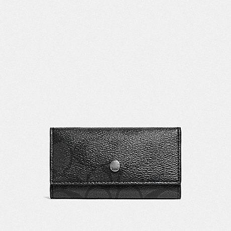 COACH FOUR RING KEY CASE IN SIGNATURE CANVAS - CHARCOAL/BLACK - F26104