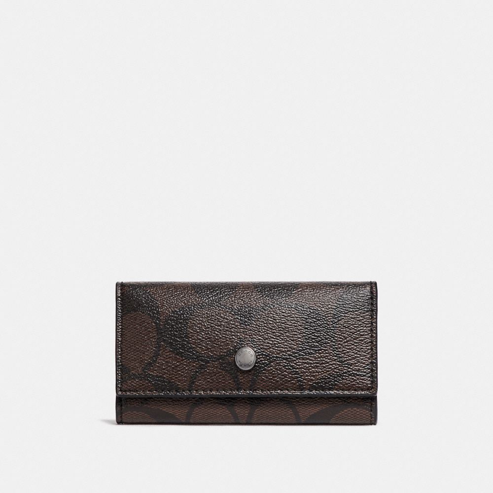 FOUR RING KEY CASE IN SIGNATURE CANVAS - MAHOGANY/BROWN - COACH F26104