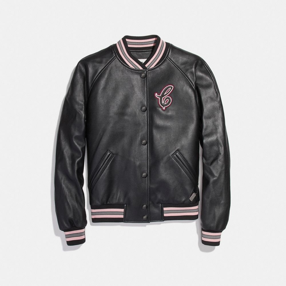 LEATHER VARSITY JACKET - COACH f26108 - BLACK