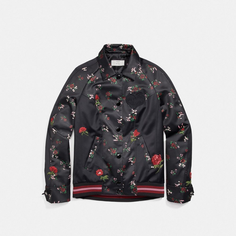 COACH CROSS STITCH FLORAL SOUVENIR JACKET - BLACK MULTI - F26109