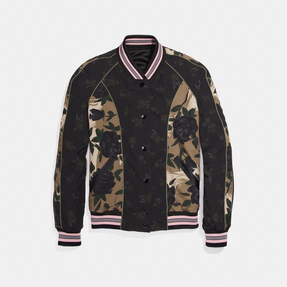 CAMO ROSE REVERSIBLE VARSITY JACKET - f26110 - BLACK