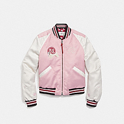 CROPPED BASEBALL SOUVENIR JACKET - COACH f26116 - PRAIRIE PINK/CHALK