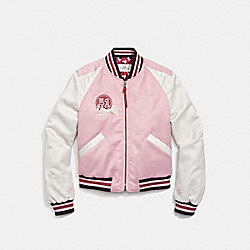 COACH F26116 - CROPPED BASEBALL SOUVENIR JACKET PRAIRIE PINK CHALK