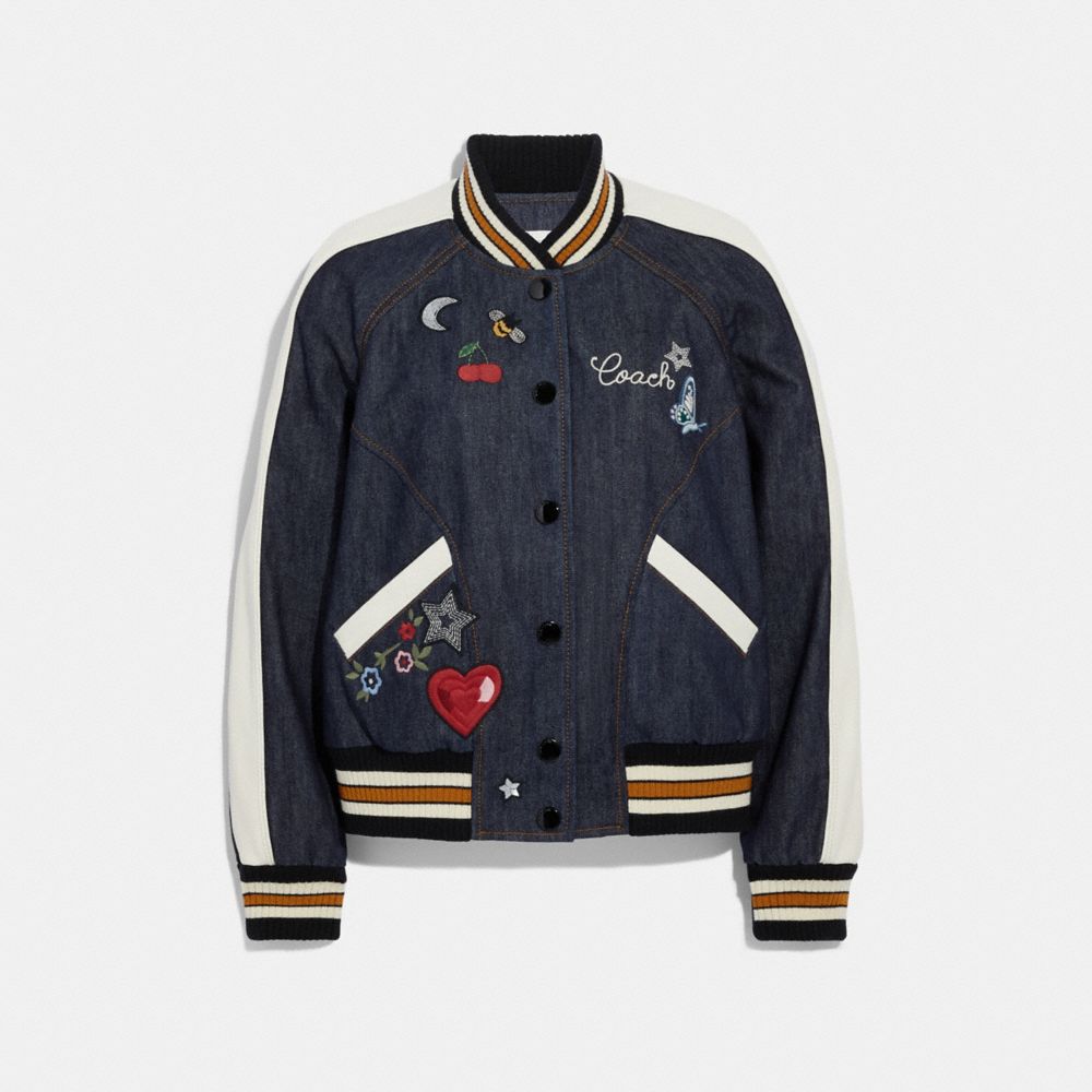 DENIM VARSITY JACKET - COACH f26136 - DENIM/CHALK