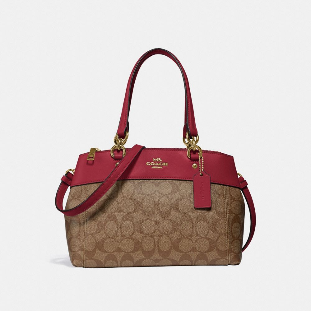 COACH MINI BROOKE CARRYALL IN SIGNATURE CANVAS - KHAKI/CHERRY/LIGHT GOLD - F26139