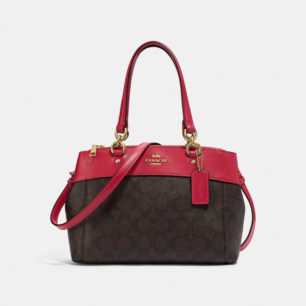 COACH F26139 MINI BROOKE CARRYALL IN SIGNATURE CANVAS BROWN/TRUE-RED/LIGHT-GOLD