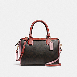 MINI BENNETT SATCHEL IN COLORBLOCK SIGNATURE CANVAS - COACH f26154 - BROWN/BLUSH TERRACOTTA/LIGHT GOLD