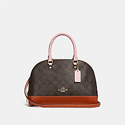 MINI SIERRA SATCHEL IN COLORBLOCK SIGNATURE CANVAS - COACH f26155 - BROWN/BLUSH TERRACOTTA/LIGHT GOLD