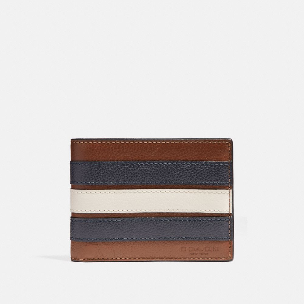 COACH F26171 Slim Billfold Wallet With Varsity Stripe SADDLE/MIDNIGHT NVY/CHALK