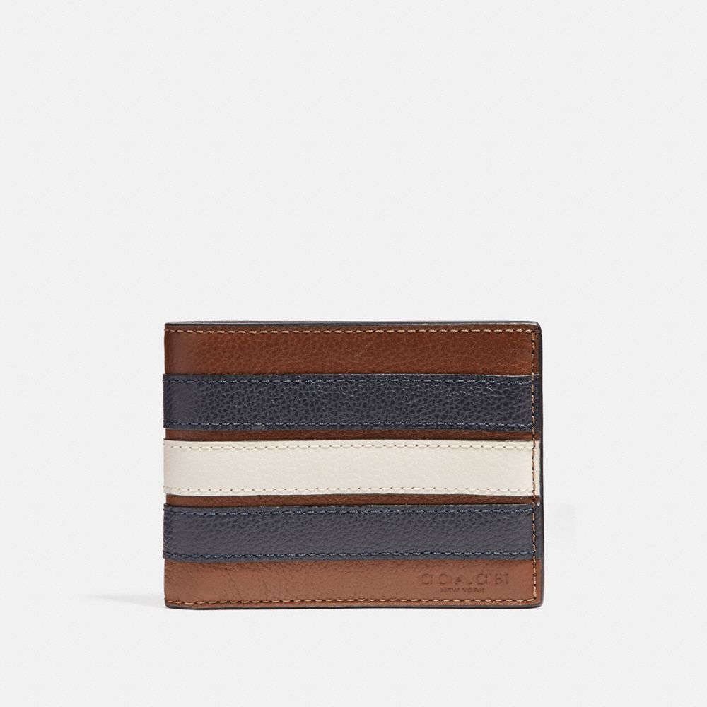 SLIM BILLFOLD WALLET WITH VARSITY STRIPE - COACH f26171 -  SADDLE/MIDNIGHT NVY/CHALK