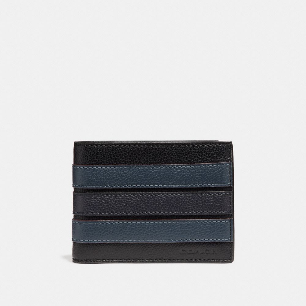 COACH F26171 Slim Billfold Wallet With Varsity Stripe BLACK/DENIM/MIDNIGHT NVY