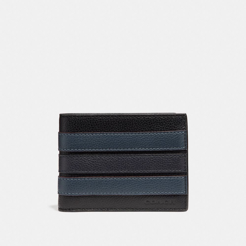 COACH F26171 SLIM BILLFOLD WALLET WITH VARSITY STRIPE BLACK/DENIM/MIDNIGHT NVY