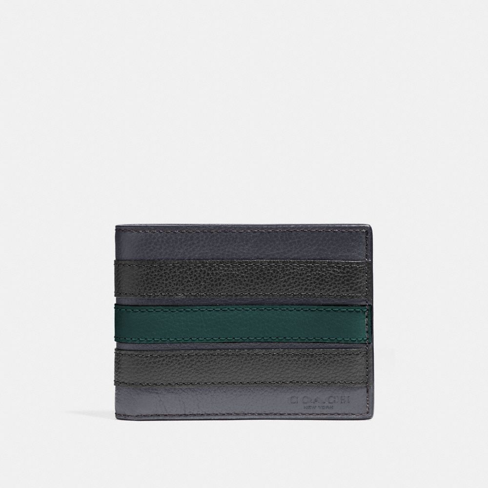 COACH F26171 SLIM BILLFOLD WALLET WITH VARSITY STRIPE MIDNIGHT NAVY/FOREST/BLACK ANTIQUE NICKEL