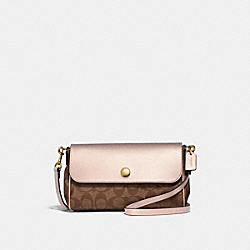 REVERSIBLE CROSSBODY IN SIGNATURE CANVAS - COACH f26172 - khaki/platinum/light gold