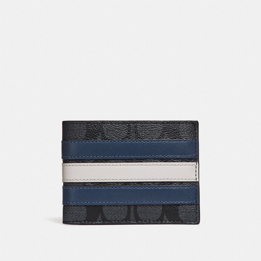 COACH SLIM BILLFOLD WALLET IN SIGNATURE CANVAS WITH VARSITY STRIPE - MIDNIGHT NVY/DENIM/CHALK - f26173