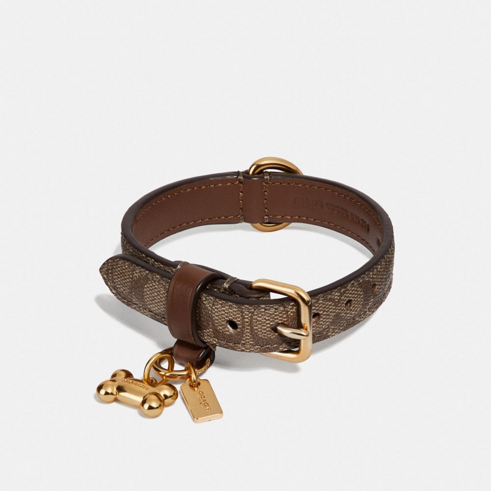 SMALL PET COLLAR IN SIGNATURE CROSSGRAIN LEATHER - F26175 - GOLD/KHAKI SADDLE