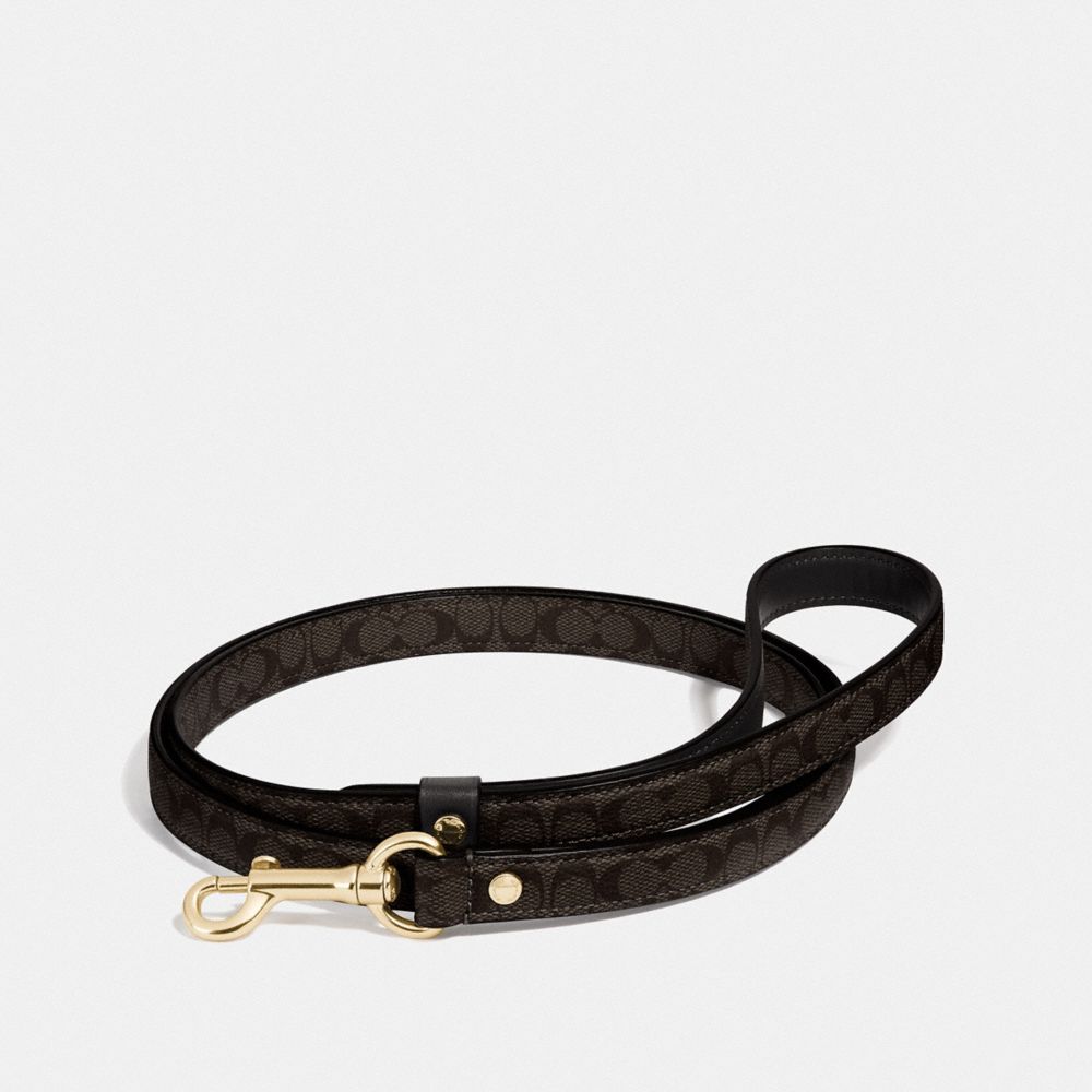 SMALL PET LEASH IN SIGNATURE CROSSGRAIN LEATHER - F26176 - MAHOGANY/GOLD