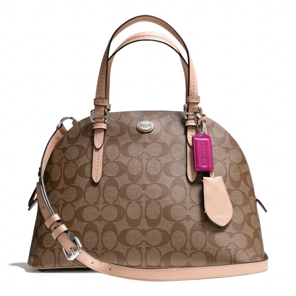 COACH PEYTON CORA DOMED SATCHEL IN SIGNATURE COATED CANVAS -  SILVER/KHAKI/TAN - f26184