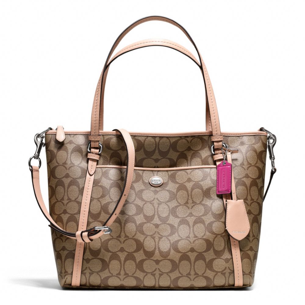 COACH F26186 PEYTON POCKET TOTE IN SIGNATURE COATED CANVAS -SILVER/KHAKI/TAN