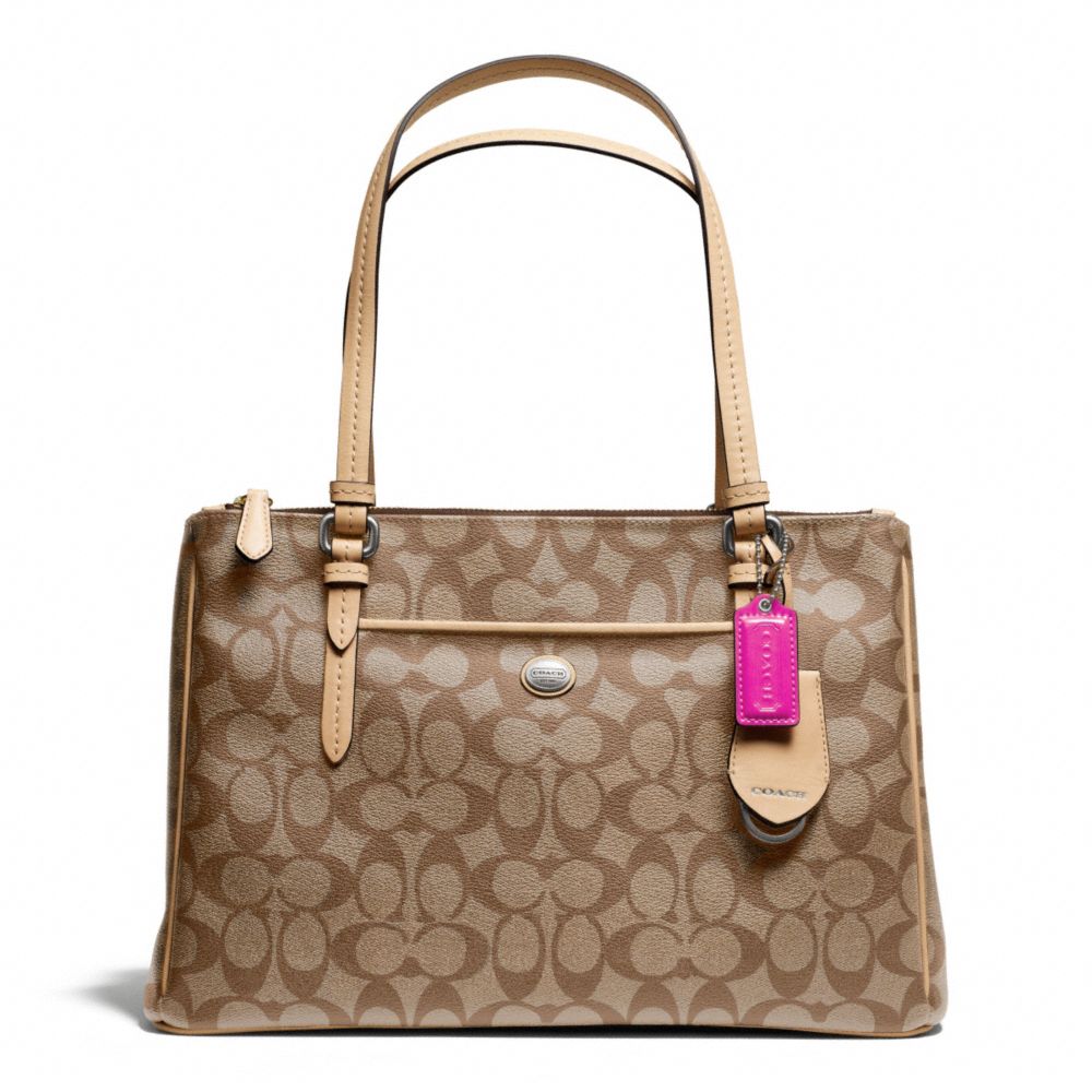 COACH F26187 PEYTON JORDAN DOUBLE ZIP CARRYALL IN SIGNATURE COATED CANVAS -SILVER/KHAKI/TAN