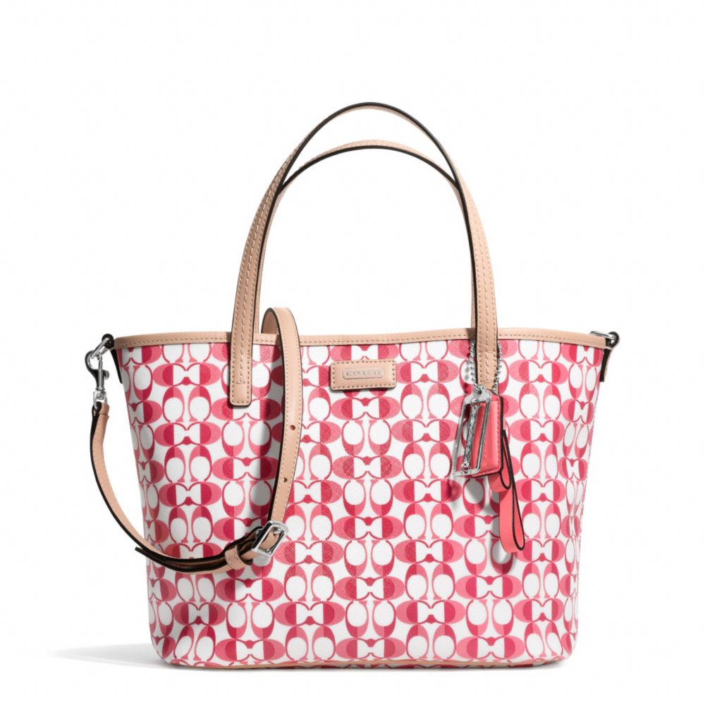 PARK METRO SMALL TOTE IN DREAM C COATED CANVAS - f26201 - SILVER/WHITE POMEGRANATE/TAN