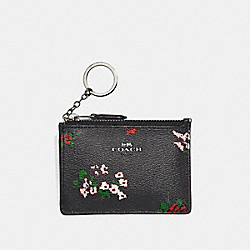 MINI ID SKINNY WITH CROSS STITCH FLORAL PRINT - COACH f26218 - SILVER/BLACK MULTI