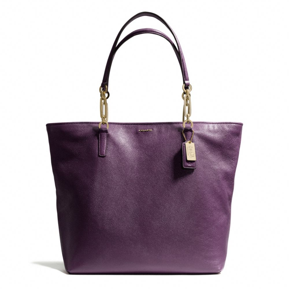 COACH F26225 Madison Leather North/south Tote LIGHT GOLD/BLACK VIOLET