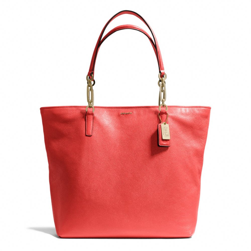 MADISON LEATHER NORTH/SOUTH TOTE - f26225 - LIGHT GOLD/LOVE RED