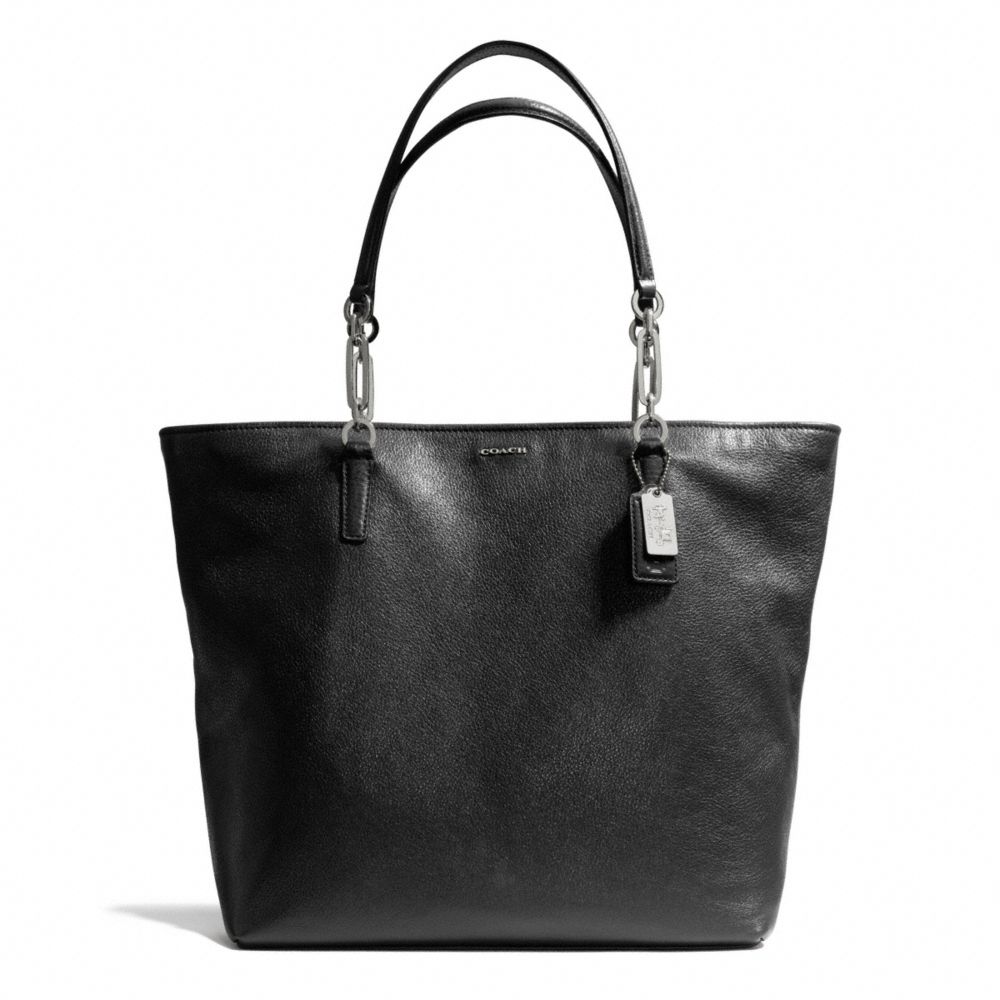 COACH f26225 MADISON LEATHER NORTH/SOUTH TOTE SILVER/BLACK