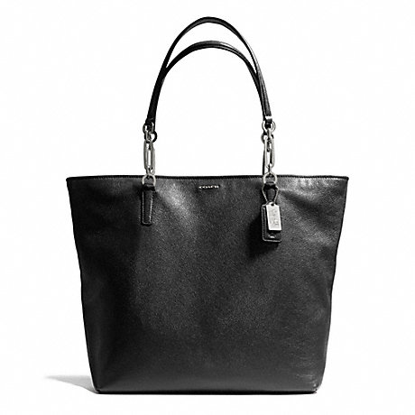 COACH F26225 MADISON LEATHER NORTH/SOUTH TOTE SILVER/BLACK