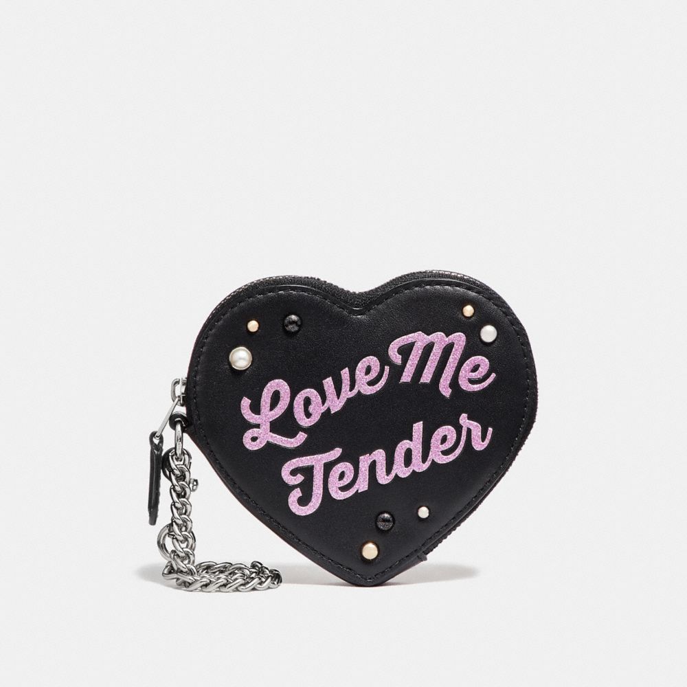 COACH F26239 Love Me Tender Heart Coin Case SILVER/BLACK MULTI