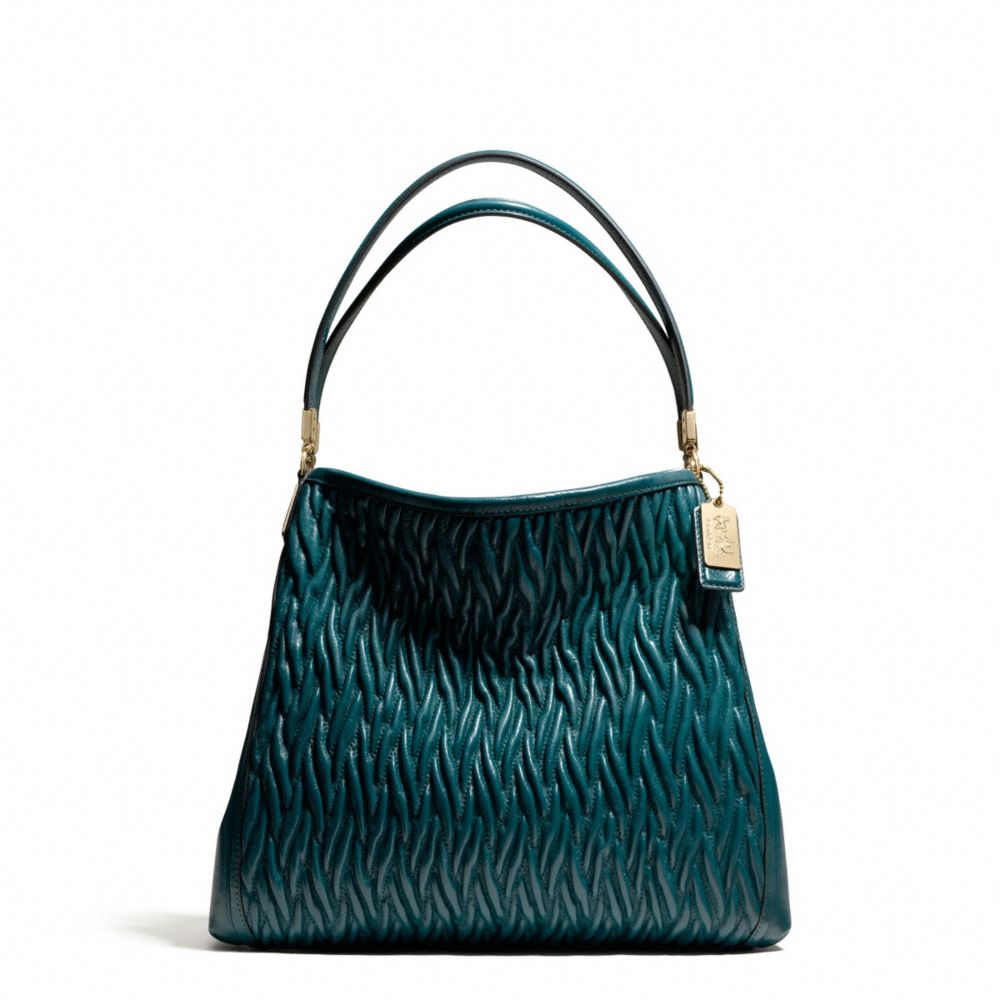 COACH F26258 MADISON SMALL PHOEBE SHOULDER BAG IN GATHERED TWIST LEATHER -LIGHT-GOLD/DK-TEAL