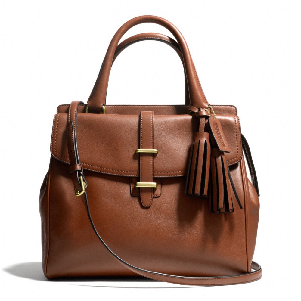 LEATHER NORTH/SOUTH SATCHEL - f26261 - BRASS/COGNAC