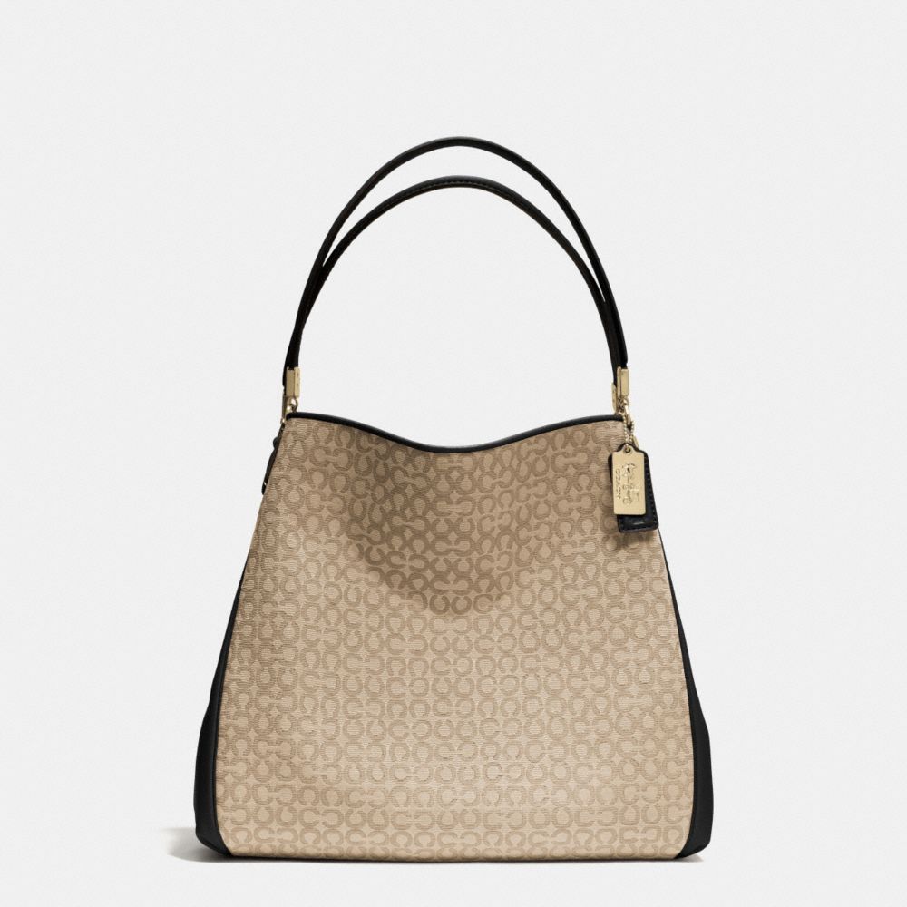 COACH MADISON NEEDLEPOINT OP ART SMALL PHOEBE SHOULDER BAG - LIGHT GOLD/KHAKI/BLACK - F26282