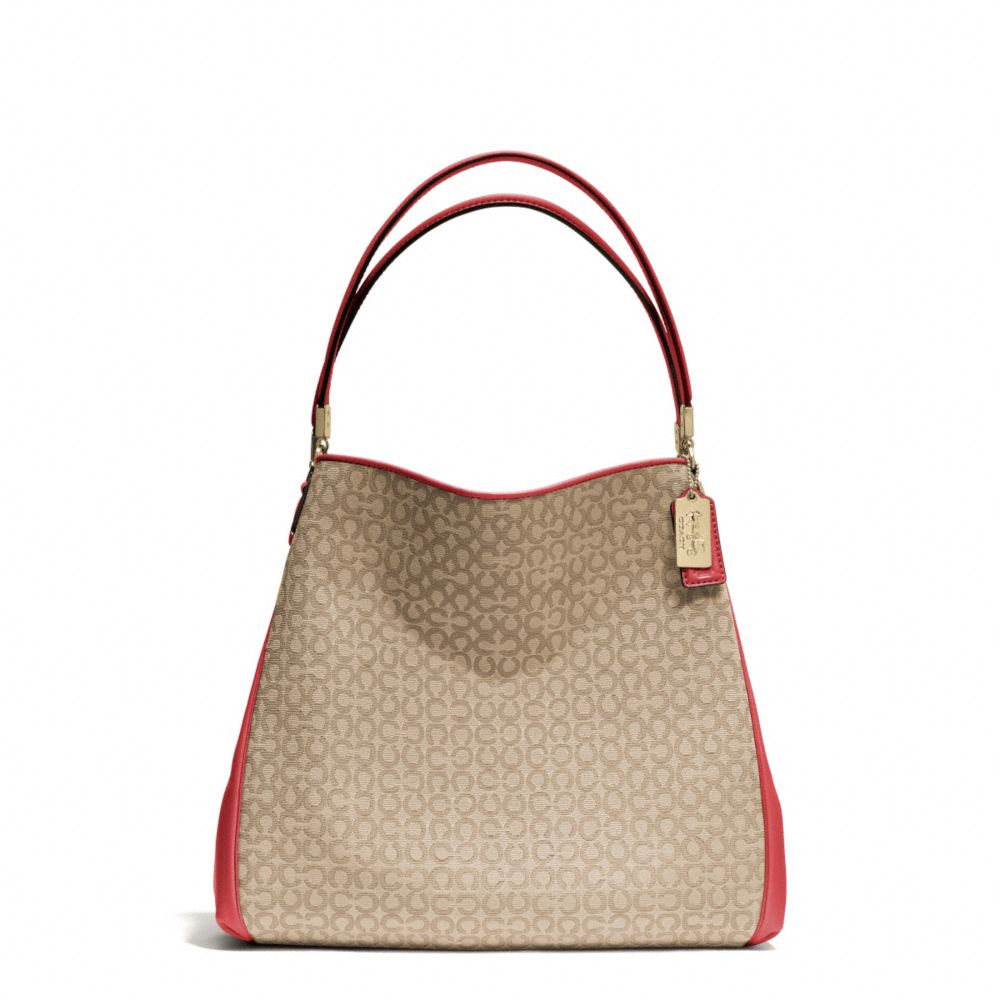 COACH F26282 Madison Needlepoint Op Art Small Phoebe Shoulder Bag LIGHT GOLD/KHAKI/LOVE RED